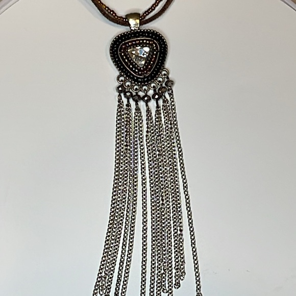 Boho Style Suede Cord & Beaded Necklace Beaded & Chain Embellished Pendant - Picture 5 of 13
